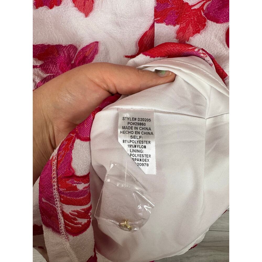Entro Women's White & Pink Floral Puff Sleeve Open Back Mini Dress Size Large - Picture 7 of 11